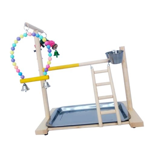 Toddmomy 1 Satz Holz Papageien Spielstand mit Aktivitätsplatz für Training und Interaktion für Haustiertraining Stabiler Spielplatz für Vögel Fördert Balance und Zufällige Zufällige Farbe von Toddmomy