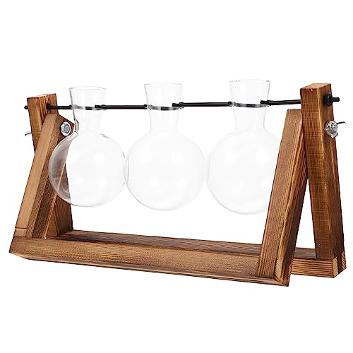 Toddmomy 1 Satz Hydroponische Vase mit Holzrahmen bürodeko büro Dekoration Office Decoration Blumenvase mit Holzständer wohnzimmerdeko Hydroponik-Ornament aus Holzglas Holzständer Glasvase von Toddmomy