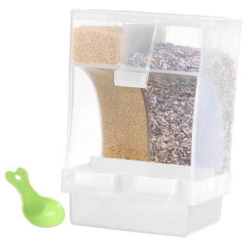 Toddmomy 1Satz Automatischer Vogelfutterspender mit Doppelfächern Transparente Futterbox für Wellensittiche und Kanarienvögel Löffel zur Einfachen Befüllung für Vogelkäfige von Toddmomy