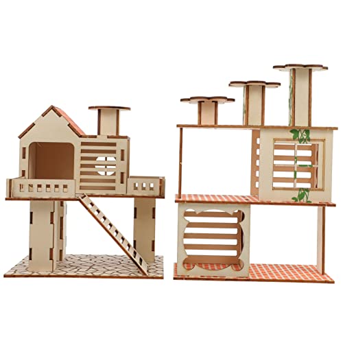 Toddmomy 2 Stück Hamster Holzhaus Teiliges Natürliche Plattform mit Leiter Robustes Nagetier Haustierversteck für Innenbereich für Hamster Meerschweinchen von Toddmomy