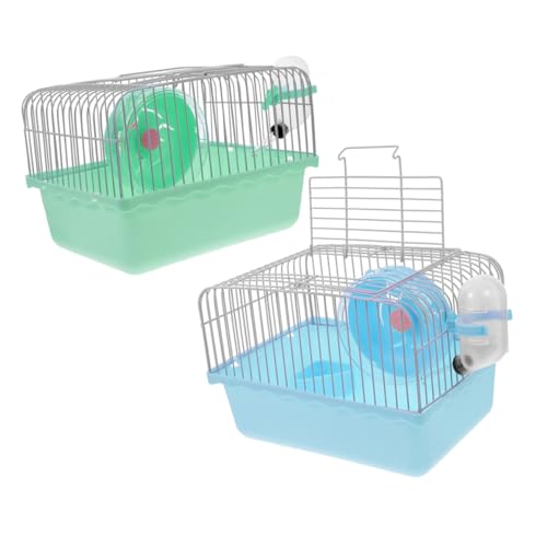 Toddmomy 2 Stück Hamsterkäfig Tragbar mit Laufrad und Trinkflasche Leicht zu Reinigen Kleintier Transportbox aus Robustem Kunststoff und Draht für Outdoor und Haustierpflege von Toddmomy