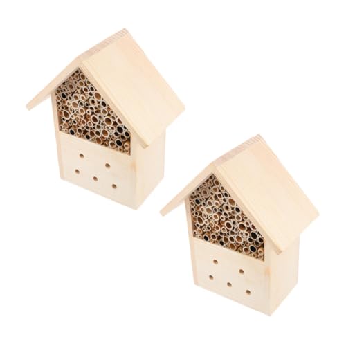 Toddmomy 2 Stück Holz Bienenhaus Outdoor Insektenhotel für Wildbienen Wetterfestes Holz Dekoratives Bienenhaus für Garten und Terrasse Langlebig und von Toddmomy