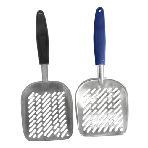 Toddmomy 2 Stück Teiliges Metall Katzenstreuschaufel aus Aluminiumlegierung mit Großem Lochdesign Ergonomischer Griff für Komfortable Handhabung Schnelle Effiziente Siebung für Katzenstreu von Toddmomy