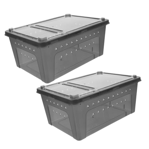 Toddmomy 2er-Packung Spinnen-Terrarium Reptilienterrarium Tablett Automatisch Schildkrötengehege Fisch Anlage Tank Käfig Spender Pinzette Reptilienthermostat Schlange Grey Plastik von Toddmomy
