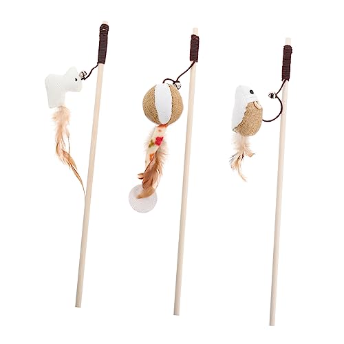 Toddmomy 3 Stück Interaktives Katzenspielzeug Teiliges mit Holzstab und Tassel Katzenspielangel für Katzen und Kätzchen Stimuliert Neugier und Fördert Bewegung Geeignet für Haustiere von Toddmomy