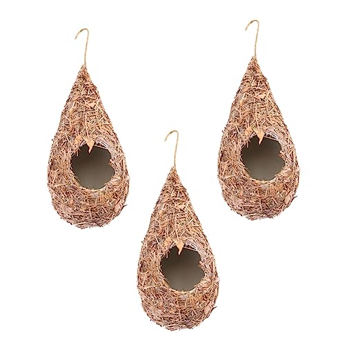 Toddmomy 3stücke Gras Geflochtener Vogelhaus-hänger Simulationsvogelnest Aus Gras Dekoratives Hängendes Vogelnest Naturvogelhaus Für Außen Vogelhütte Zum Aufhängen Für Garten Und Terrasse von Toddmomy