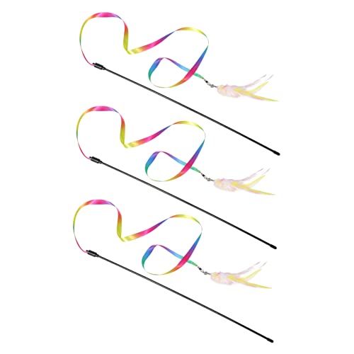 Toddmomy 3stücke Katzenangel Spielzeug Mit Buntem Satinband Und Feder Interaktive Katzenbeschäftigung Lange Teaser-Sticks Für Aktives Spielen Und Training Von Katzen von Toddmomy