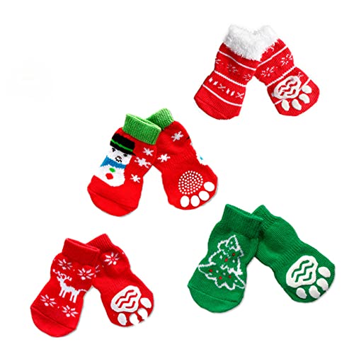 Toddmomy 4 Paar rutschfeste Socken Stiefel Weihnachtssocken für Welpen thermische Socken warme Socken Weihnachtssocken für Haustiere Hundesocken Karikatur Haustier socken Baumwollsocken von Toddmomy