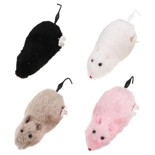 Toddmomy 4 Stück Wind Up Mäuse Plüsch Kuschelmäuse mit Aufziehmechanismus Langlebige Katzenspielzeuge für Drinnen Geeignet für Katzen und Hunde Spielspaß von Toddmomy
