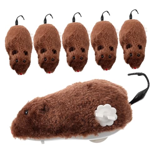 Toddmomy Aufziehmaus-Set 6 Stück Uhrwerk Ausgestopfte Mäuse Spielzeug Plüsch Katzen Haustier Aktivität Zufällige Farbe von Toddmomy