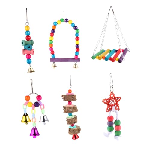 Toddmomy 7stücke Papagei Spielzeug Set Mit Vogelschaukel Und Hängenden Glöckchen Für Papageien Käfig Montiert Kauspielzeug Vogel Hängematte Schaukel Spielzeug Für Vögel von Toddmomy