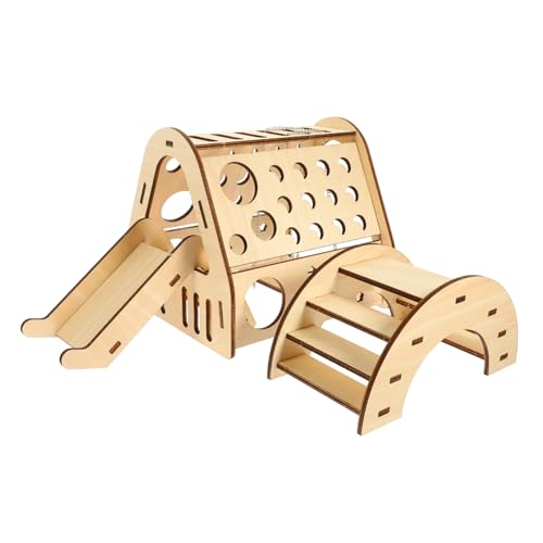 Toddmomy DIY Hamster Holzhaus mit Rutsche und Brücke Kletterspielzeug für Hamster Zwerghamster Meerschweinchen und Kleine Nager Holzversteck und Ruheplatz für Kleintierfreunde von Toddmomy