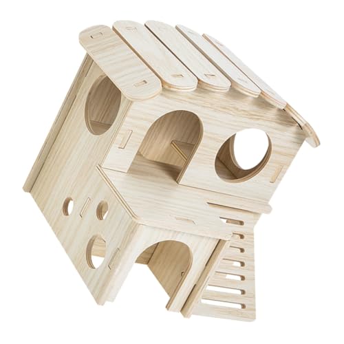 Toddmomy Hamster Holzhaus Doppelstock Villa aus Stabilem Holz Artgerechtes Versteck und Spielhaus für Hamster Meerschweinchen Chinchillas und Kleine Kleintiere Vielseitig im Käfig von Toddmomy