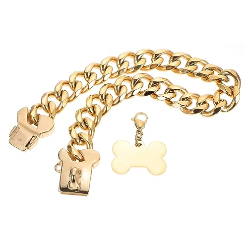 Toddmomy Haustierhäufigkeit Halskette graviert für große Hunde Welpenhundkragen Stichworte Kettenkragen hängender Kragen Haustier-Anhänger Hundehalsband Stahl Golden von Toddmomy