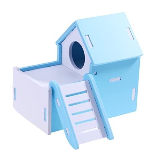 Toddmomy Kleintierhaus Mit Treppe Aus Naturholz Zweigeschossige Schlaf Und Versteckvilla Für Hamster Und Meerschweinchen Blau Spiel Und Ruhebereich Für Kleintiere von Toddmomy