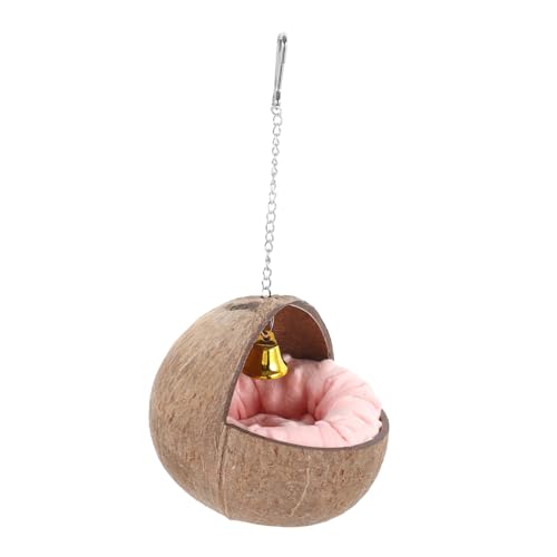Toddmomy Kokosnussschalen Vogelnest für Papageien Warmes und Verschleißfestes Vogelbett mit Glocke und Unterlage Naturbelassenes Vogelhaus für Sittiche und Kleintiere von Toddmomy