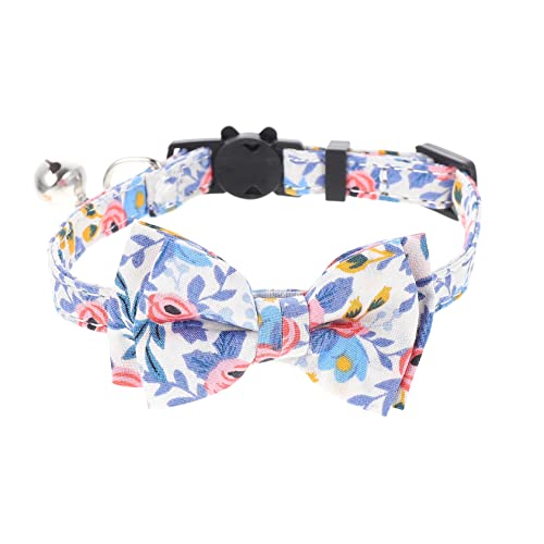 Toddmomy Verstellbares Katzenhalsband mit Schleife Blau Weiße Blumenmuster Einstellbar Chic und Leicht für Weihnachtsfeiern und Besondere Anlässe von Toddmomy