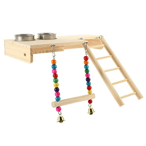Toddmomy Vogelspielplatz Holzleiter mit Schaukel für Kleine Papageien und Wellensittiche Robustes Kauspielzeug Stabiles Vogel Käfigzubehör Fördert Gesunde Krallenpflege und Beschäftigung von Toddmomy