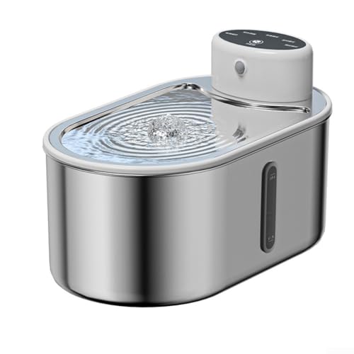 Edelstahl Katze Trinkbrunnen 3L Kapazität Bewegungsmelder Leiser Betrieb Doppelfiltration (Silber) von Todikaper