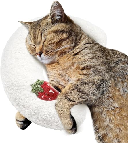 Beruhigungskissen für Katzen, Beruhigendes Haustierkissen Weiches Flauschiges beruhigendes Spielzeug, U-Förmiges Haustier-Katzenkissen Schützendes Körperunterstützendes für Schlafen, Ausruhen (Weiß) von Toerjii