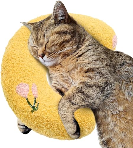 Beruhigungskissen für Katzen, Beruhigendes Haustierkissen Weiches Flauschiges beruhigendes Spielzeug, U-Förmiges Haustier-Katzenkissen Schützendes Körperunterstützendes für Schlafen, Ausruhen (Gelb) von Toerjii