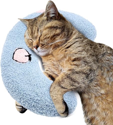 Beruhigungskissen für Katzen, Beruhigendes Haustierkissen Weiches Flauschiges beruhigendes Spielzeug, U-Förmiges Haustier-Katzenkissen Schützendes Körperunterstützendes für Schlafen, Ausruhen (Blau) von Toerjii