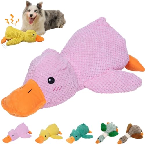 Toerjii Quack-Quack Duck Dog Toy, Kuscheltier für Hunde, Hundespielzeug Quietschend, Spielzeug Hund Unzerstörbar, Langlebiges Plüsch-Kauspielzeug für große Welpen und Kleine (Ente Rosa) von Toerjii