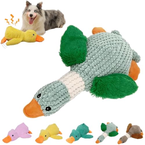 Toerjii Quack-Quack Duck Dog Toy, Kuscheltier für Hunde, Hundespielzeug Quietschend, Spielzeug Hund Unzerstörbar, Langlebiges Plüsch-Kauspielzeug für große Welpen und Kleine (Wildgänse Grün) von Toerjii