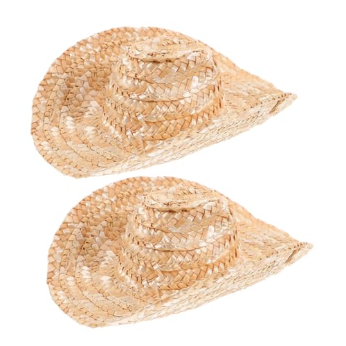 Tofficu 2St Cowboyhut Strohhut mini Strohhut strickmützen Cowboyhut für kleine Tiere Miniaturhut gestrickte Minimütze kleine Partyhüte für Spielzeugtiere Strohhüte selber Machen Khaki von Tofficu