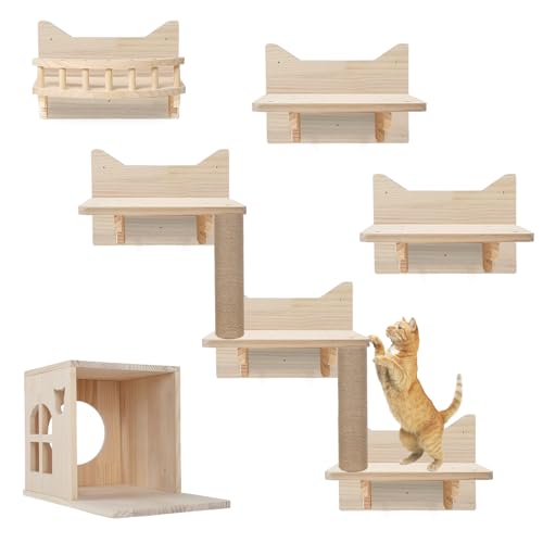 Katzen Kletterwand, 9 Pcs Katzenwandmöbel Set, Katzenregale und Sitzstangen für Wand, Holz Wandmontage Kletterregal mit Sitzstangen Sisalpfostenleiter Katzenzimmer Kratzbaum, zum Schlafen, Spielen Katzen Kletterwand, 9 Pcs Katzenwandmöbel Set, Katzenregale und Sitzstangen für Wand, Holz Wandmontage Kletterregal mit Sitzstangen Sisalpfostenleiter Katzenzimmer Kratzbaum, zum Schlafen, Spielen von Tokenhigh