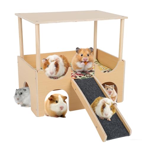 Meerschweinchen Haus, Holz Meerschweinchenbett mit 4 Höhlen&Rampe, Groß Hamster Schloss Versteck mit Antirutschmatte, Treppe und Matten, für Chinchilla Zwergkaninchen Eichhörnchen Igel (Doppelschicht) Meerschweinchen Haus, Holz Meerschweinchenbett mit 4 Höhlen&Rampe, Groß Hamster Schloss Versteck mit Antirutschmatte, Treppe und Matten, für Chinchilla Zwergkaninchen Eichhörnchen Igel (Doppelschicht) von Tokenhigh