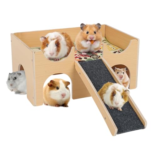 Meerschweinchen Haus, Holz Meerschweinchenbett mit 4 Höhlen&Rampe, Groß Hamster Schloss Versteck mit Antirutschmatte, Treppe und Matten, für Chinchilla Zwergkaninchen Eichhörnchen Igel (Einzelschicht) Meerschweinchen Haus, Holz Meerschweinchenbett mit 4 Höhlen&Rampe, Groß Hamster Schloss Versteck mit Antirutschmatte, Treppe und Matten, für Chinchilla Zwergkaninchen Eichhörnchen Igel (Einzelschicht) von Tokenhigh
