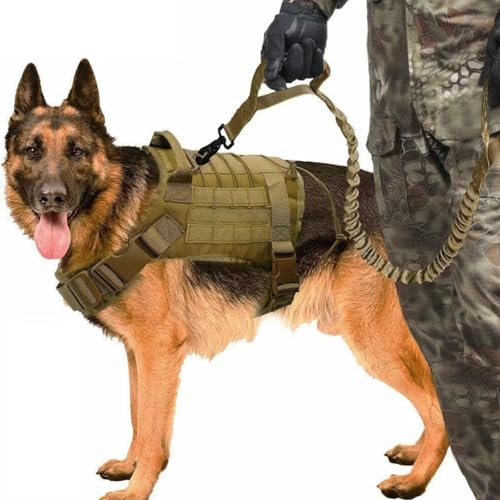 Tokenhigh Hundegeschirr mit Griff, kein Ziehen, Metall, militärische taktische Hundeweste, Arbeitshund für Spaziergänge, Training (Khaki, M) von Tokenhigh
