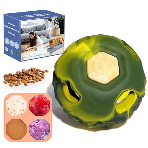 5-in-1 Hundeanreicherungsspielzeug - Beiß- & Bürsten-Frierball, Hundespielzeug, interaktives Kauspielzeug für große aggressive Kauer (11.3-38.6 kg), gefrierbarer Knochen für Hunde, hausgemachter von Tokwidget