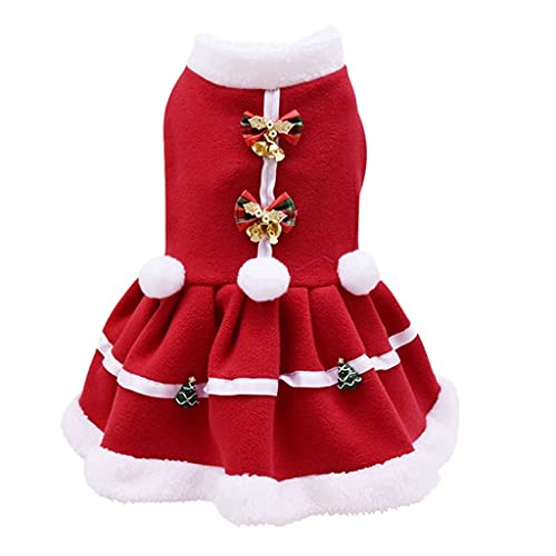 Weihnachten Hundekleid Winter Warme Hundekleidung Haustier Weihnachtskostüm Für Yorkies Kleidung Kleine Hunde Fleece Kleider (Red S Code) von Tomator