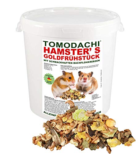 Tomodachi Hamster's Goldfrühstück Hamsterfutter mit tierischem Eiweiß, Alleinfuttermittel für Hamster mit Bachflohkrebsen (Gammarus), leckerem Gemüse, Körnern und Saaten, 2kg Eimer von Tomodachi Hamster's Goldfrühstück