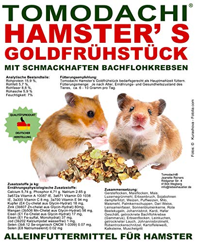 Tomodachi Hamster's Goldfrühstück Hamsterfutter mit tierischem Eiweiß, Alleinfuttermittel für Hamster mit Bachflohkrebsen (Gammarus), leckerem Gemüse, Körnern und Saaten, 5kg Sack von Tomodachi Hamster's Goldfrühstück