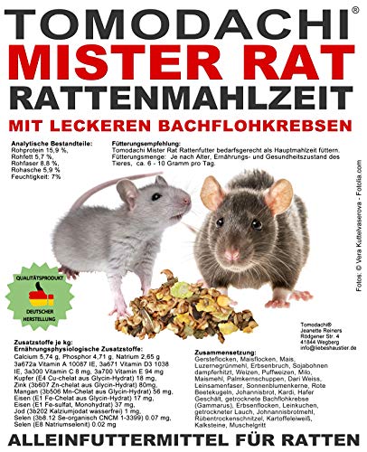 Tomodachi Mister Rat Rattenmahlzeit Rattenfutter, Rattennahrung, Alleinfutter für Ratten mit tierischen Proteinen (Bachflohkrebse), leckerem Gemüse, Körnern und Saaten, Ratten Hauptfutter, 5kg Sack von Tomodachi Mister Rat Rattenmahlzeit