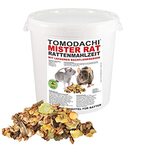 Tomodachi Mister Rat Rattenmahlzeit Rattenfutter mit tierischem Eiweiß, Alleinfuttermittel für Ratten mit Bachflohkrebsen (Gammarus), leckerem Gemüse, Körnern und Saaten, 1kg Eimer von Tomodachi Mister Rat Rattenmahlzeit