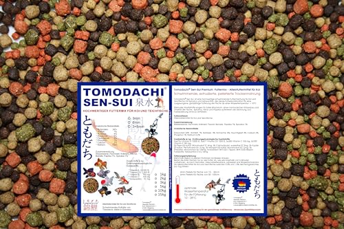 Koimix, Premium Koifuttermischung, 4 Color, Rot-Grün-Weiß-Braun, Teichfuttermix mit Spirulina, Astax, Paprika und Krillmehl, Tomodachi Sen-Sui Koifutter-Mix, 15kg (5mm Pelletgröße) von Tomodachi Sen-Sui
