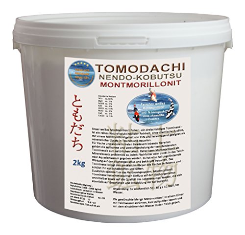 Teichmineral weißes Montmorillonit - feines Tonmineral Bentonit weiß Mineralien Spurenelemente Koiteich Aquarium pflegt und reinigt Haut und Schuppen der Fische brilliante Farben der Koi 2kg von Tomodachi Teichmineral Nendo Kobutsu