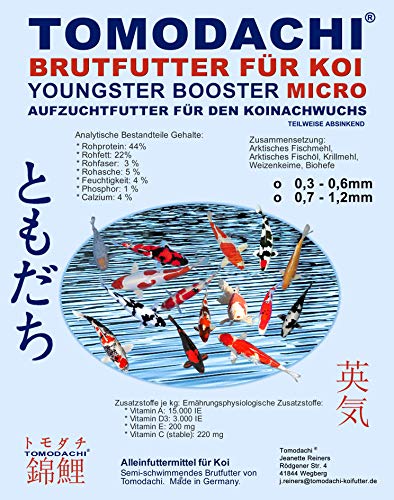 Koifutter, Brutfutter für Koi, Jungkoifutter, Aufzuchtfutter Tosai, Koibrutfutter Tomodachi Youngster-Booster MICRO, Energiefutter für den Koinachwuchs, 0,3mm - 0,6mm Pelletgröße, 2kg Beutel von Tomodachi