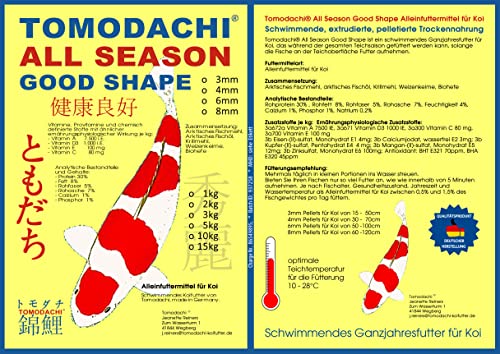 Koifutter Schwimmfutter Ganzjahresfutter für Koi und Teichfische leicht verdauliches Koi-Fischfutter mit arktischen Rohstoffen Tomodachi Koi-Schwimmfutter 6mm 15kg von Tomodachi