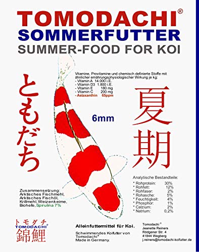 Koifutter, Sommerfutter energiereich, hochverdaulich, Premium Koischwimmfutter , Mega Wachstum, toller Körper, brilliante Farben der Koi, Spirulina, Astax, wertvolle arktische Rohstoffe 6mm 2kg von Tomodachi