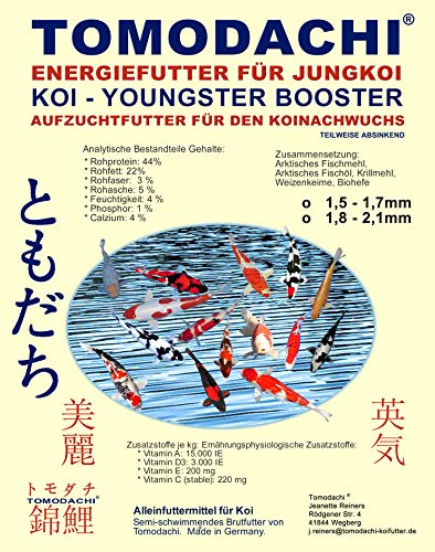 Koifutter, Wachstumsfutter Koi, Jungkoifutter, Aufzuchtfutter Tosai, Koibrutfutter Tomodachi YoungsterBooster Energiefutter Koinachwuchs, professionelles Koifutter für die Koizucht 1,8mm - 2,1mm 2kg von Tomodachi