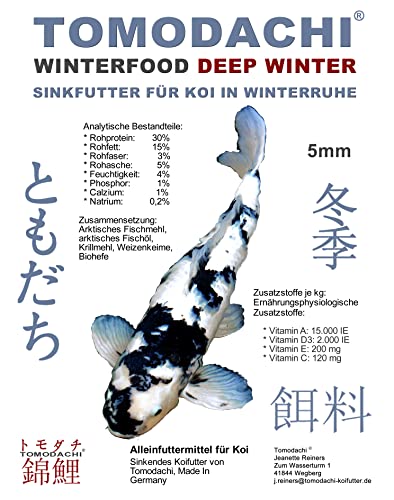 Koifutter Sinkfutter Koi Winterfutter sinkende Koi Pellets kräfteschonend Energiefutter für Koi mit arktischem Fischmehl Fischöl gut verdaulich bei Kälte Koisinkfutter 2kg 5mm von Tomodachi