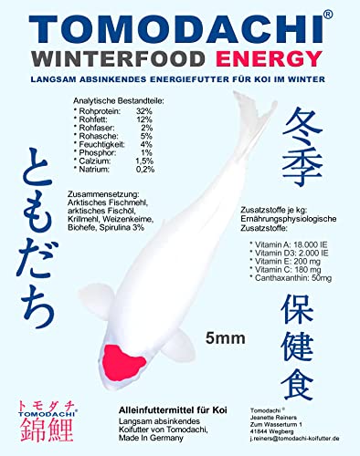 Koifutter Winterfutter Koi Sinkfutter Spirulina Energiefutter farbverstärkend Gosanke Koi Immunschutz hochverdaulich arktische Rohstoffe 5mm 15kg von Tomodachi