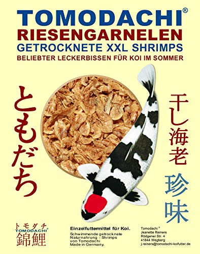 Riesengarnelen, Koifutter, Naturfutter Sommer, getrocknete große Süßwassergarnelen, RiesenShrimps, Gambas für die Handfütterung der Koi, Garnelen, gesunde, leckere Koibelohnung handzahme Koi 1kg Sack von Tomodachi