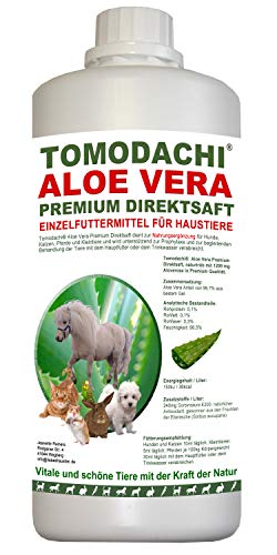 Tomodachi Aloe Vera Hund, Barf Zusatz, Nahrungsergänzung Hund, Futterzusatz, reines Naturprodukt ohne Chemie, Aloe Vera Premium Direktsaft aus dem Innengel frischer AloeVera Pflanzen, 1L Flasche von Tomodachi