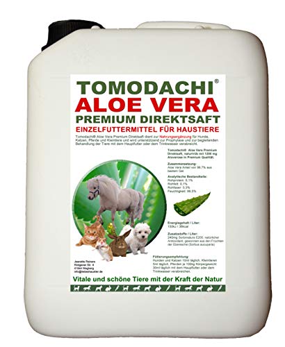 Tomodachi Aloe Vera für Pferde, Futterzusatz, Nahrungsergänzung Pferd, reines Naturprodukt ohne Chemie, Aloe Vera Premium Direktsaft aus dem Innengel frischer Aloe-Vera Pflanzen 5 Liter von Tomodachi